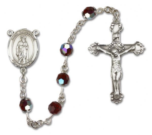 St. Nathanael Sterling Silver Heirloom Rosary Fancy Crucifix - Garnet