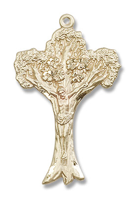Tree of Life Crucifix Pendant - 14K Solid Gold