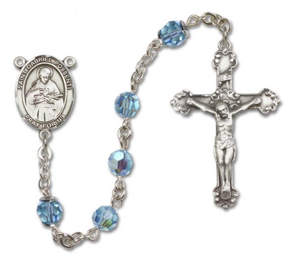 St. Gabriel Possenti Sterling Silver Heirloom Rosary Fancy Crucifix - Aqua