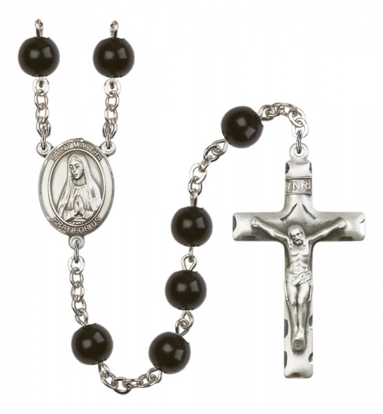 Men's St. Martha Silver Plated Rosary - Black