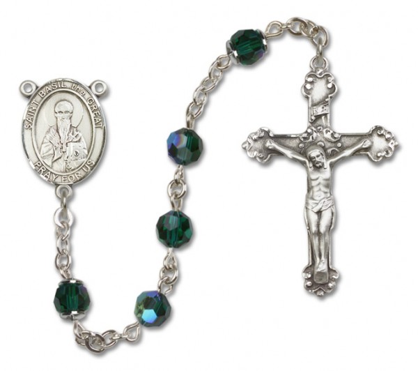 St. Basil the Great Sterling Silver Heirloom Rosary Fancy Crucifix - Emerald Green