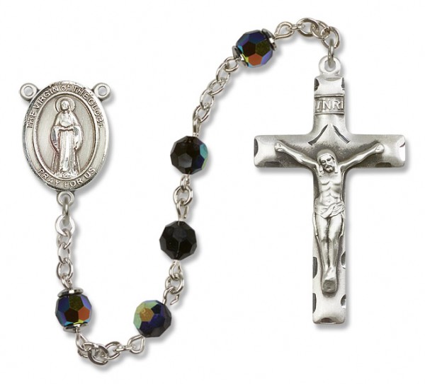 Virgin of the Globe Sterling Silver Heirloom Rosary Squared Crucifix - Black