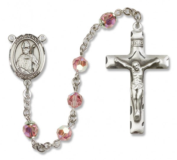 St. Dennis Sterling Silver Heirloom Rosary Squared Crucifix - Light Rose