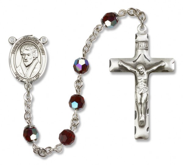 St. Peter Canisius Sterling Silver Heirloom Rosary Squared Crucifix - Garnet