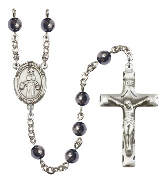 Men's St. Nino de Atocha Silver Plated Rosary - Gray