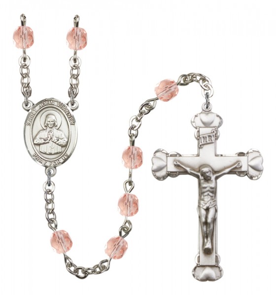 Women's St. John Vianney Birthstone Rosary - Pink