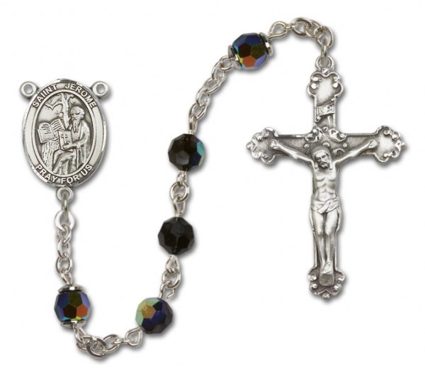 St. Jerome Sterling Silver Heirloom Rosary Fancy Crucifix - Black
