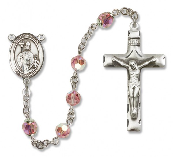 St. Kilian Sterling Silver Heirloom Rosary Squared Crucifix - Light Rose