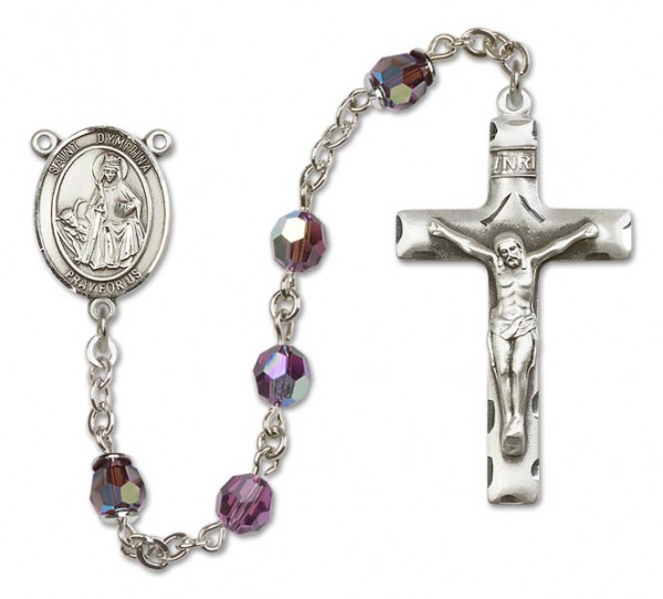 St. Dymphna Sterling Silver Heirloom Rosary Squared Crucifix - Amethyst