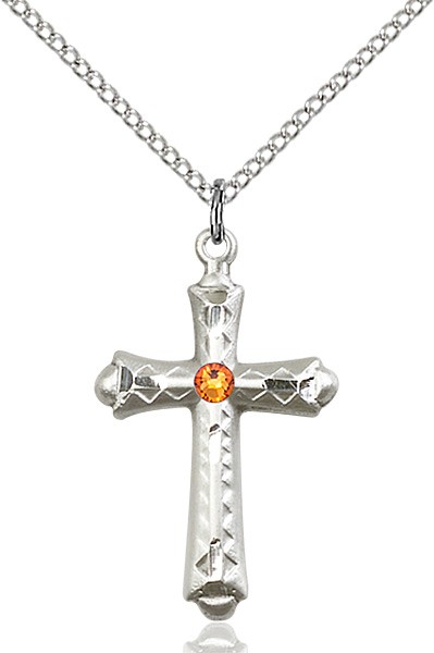 Matte Cross Pendant with Diamond Etching Birthstone Options - Topaz