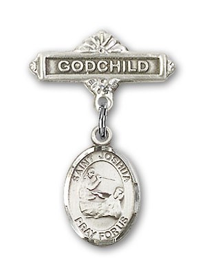 Pin Badge with St. Joshua Charm and Godchild Badge Pin - Silver tone