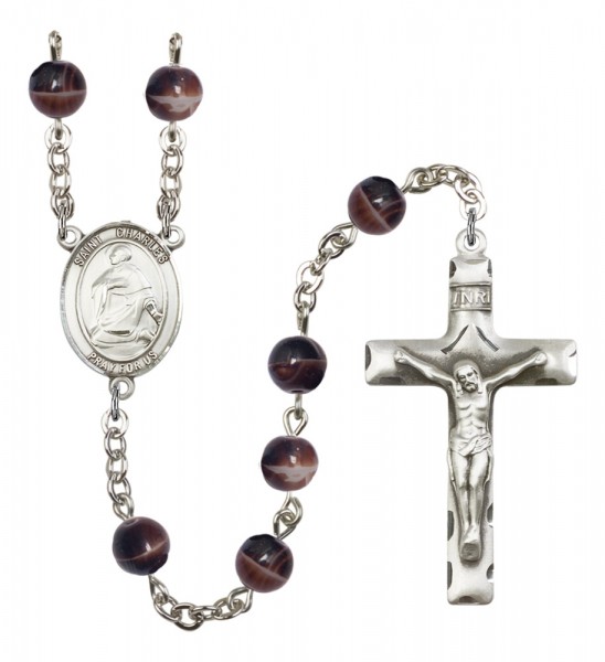 Men's St. Charles Borromeo Silver Plated Rosary - Brown