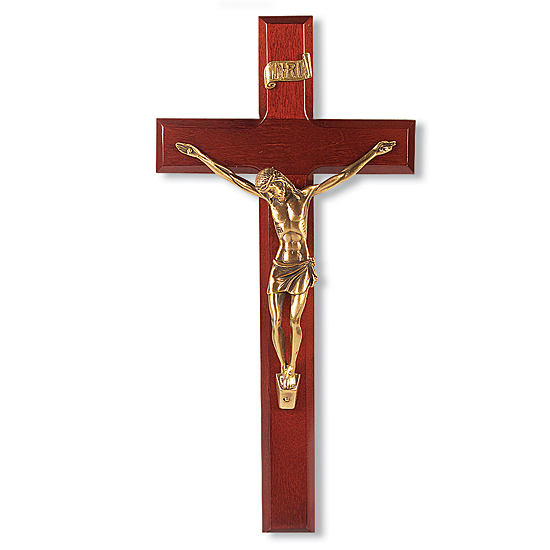 Dark Cherry Wall Crucifix with Bowed Head - 12 inch - Cherry Wood