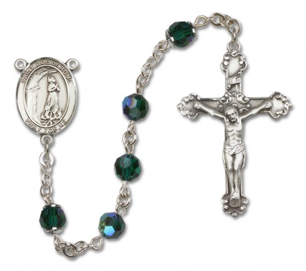 St. Zoe Sterling Silver Heirloom Rosary Fancy Crucifix - Emerald Green