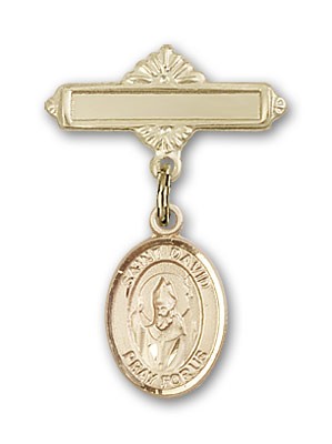 Pin Badge with St. David of Wales Charm and Polished Engravable Badge Pin - Gold Tone