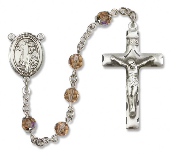 St. Elmo Sterling Silver Heirloom Rosary Squared Crucifix - Topaz