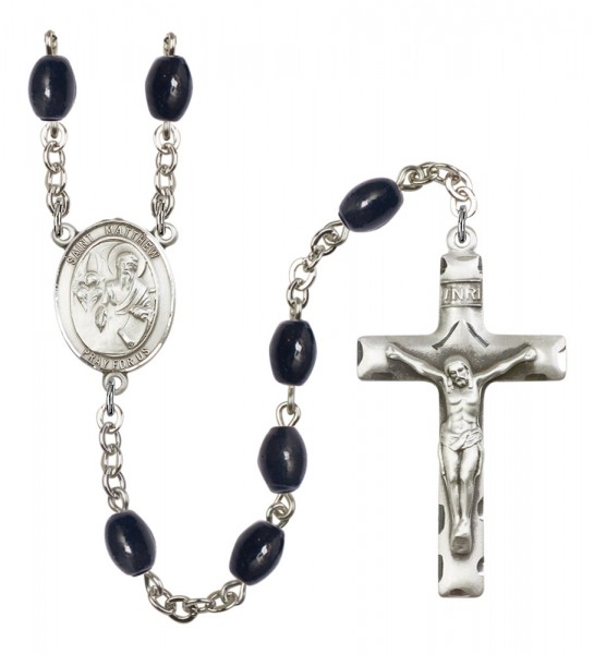 Men's St. Matthew the Apostle Silver Plated Rosary - Black Oval