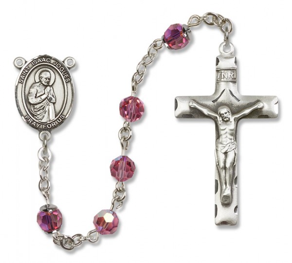St. Isaac Jogues Sterling Silver Heirloom Rosary Squared Crucifix - Rose