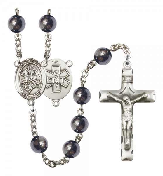 Men's St. George EMT Silver Plated Rosary - Silver