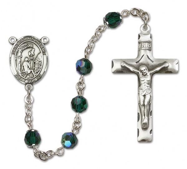 Paul the Hermit Sterling Silver Heirloom Rosary Squared Crucifix - Emerald Green