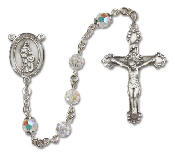 St. Anne Sterling Silver Heirloom Rosary Fancy Crucifix - Crystal