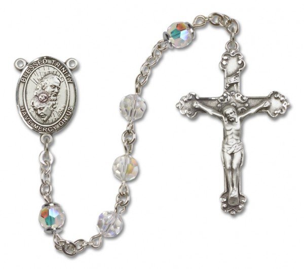 Blessed Trinity Sterling Silver Heirloom Rosary Fancy Crucifix - Crystal