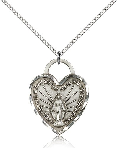 Women's Miraculous Heart Medal - Sterling Silver