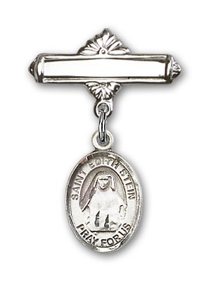 Pin Badge with St. Edith Stein Charm and Polished Engravable Badge Pin - Silver tone