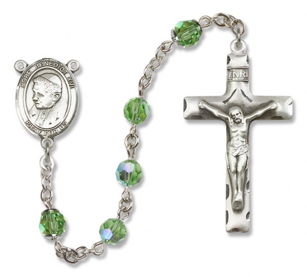 Pope Benedict XVI Sterling Silver Heirloom Rosary Squared Crucifix - Peridot