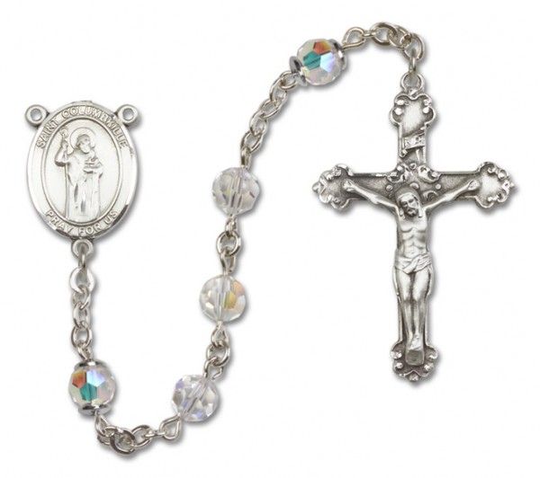 St. Columbkille Sterling Silver Heirloom Rosary Fancy Crucifix - Crystal