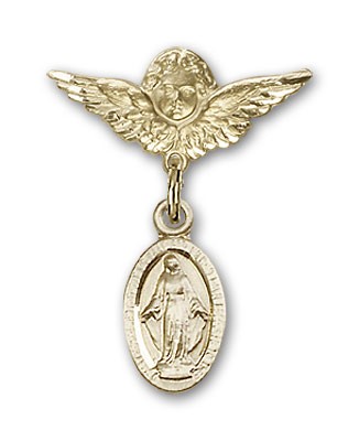 Pin Badge with Blue Miraculous Charm and Angel with Smaller Wings Badge Pin - Gold Tone