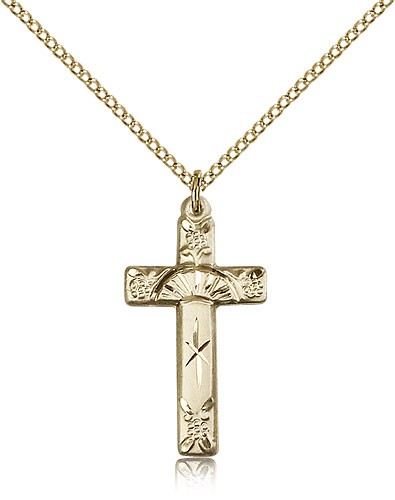 Grape and Floral Women's Cross Necklace - 14KT Gold Filled