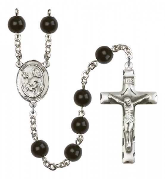 Men's St. Kevin Silver Plated Rosary - Black