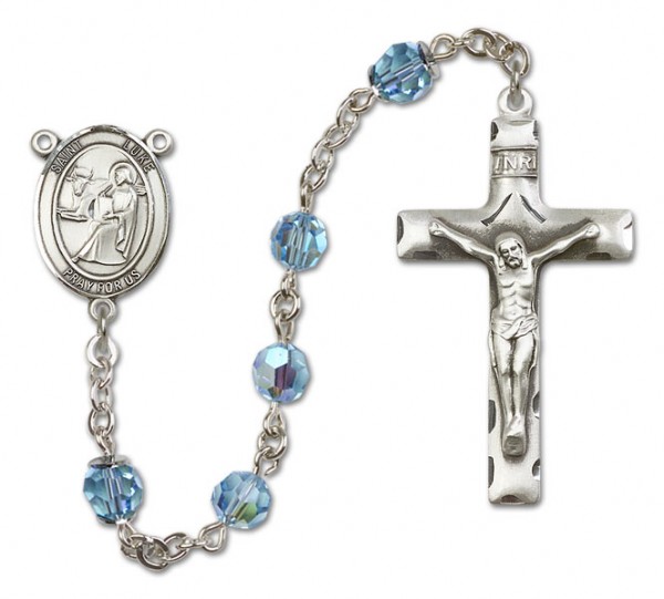 St. Luke the Apostle Sterling Silver Heirloom Rosary Squared Crucifix - Aqua