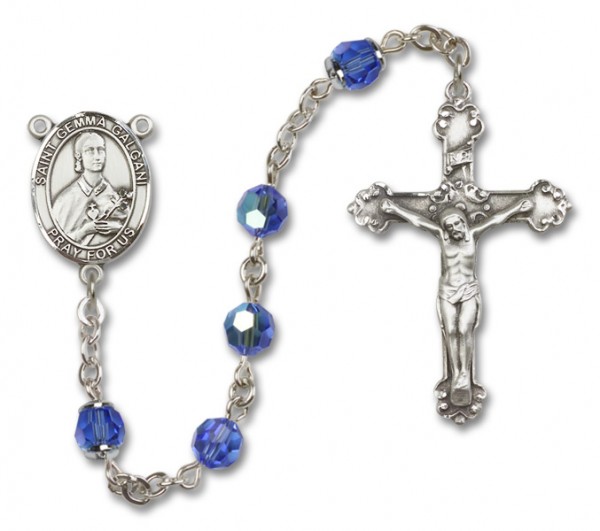 St. Gemma Galgani Sterling Silver Heirloom Rosary Fancy Crucifix - Sapphire