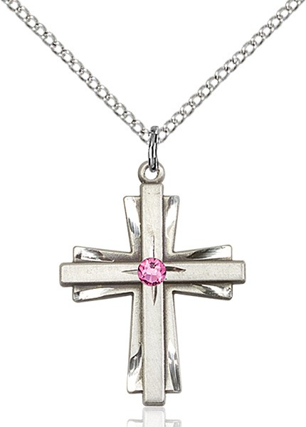 Women's Cross on Cross Pendant with Birthstone Options - Rose