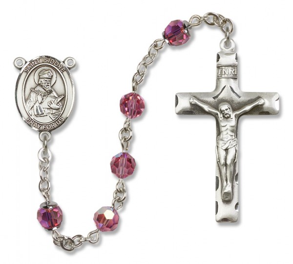 St. Isidore of Seville Sterling Silver Heirloom Rosary Squared Crucifix - Rose