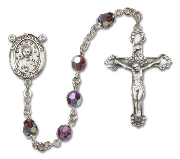 Our Lady of la Vang Sterling Silver Heirloom Rosary Fancy Crucifix - Amethyst