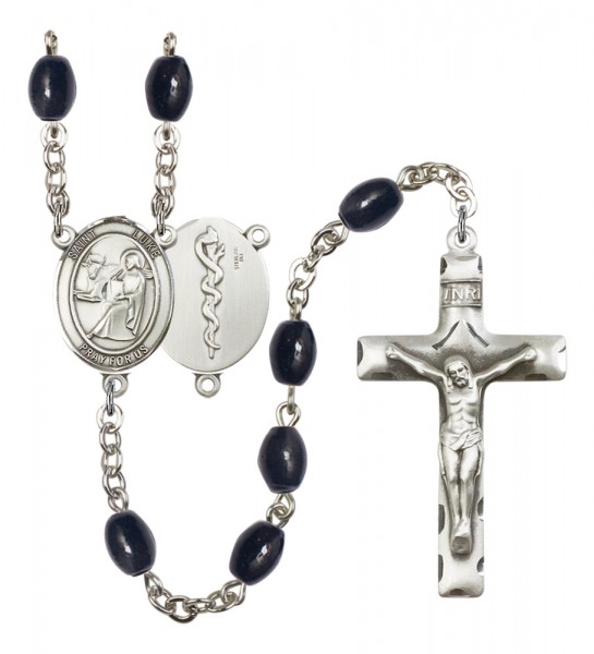 Men's St. Luke the Apostle Doctor Silver Plated Rosary - Black Oval