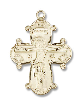 Christine Cross Pendant, Christ and Madonna with Child - 14K Solid Gold