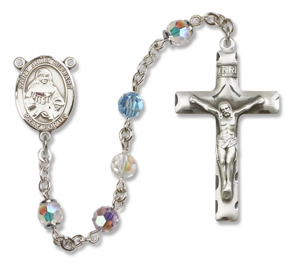 St. Julia Billiart Sterling Silver Heirloom Rosary Squared Crucifix - Multi-Color