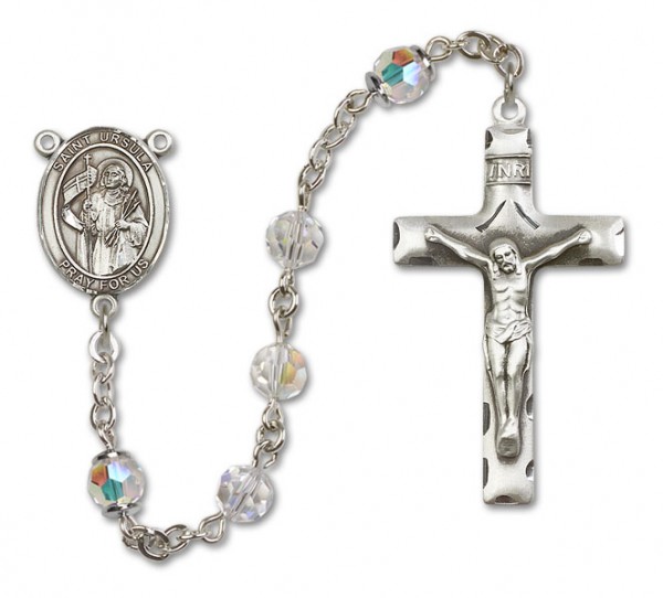 St. Ursula Sterling Silver Heirloom Rosary Squared Crucifix - Crystal