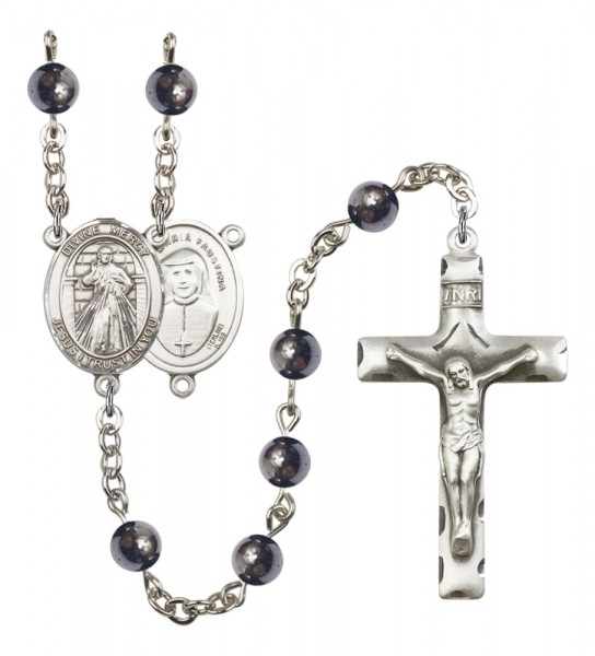 Men's Divine Mercy Silver Plated Rosary - Gray