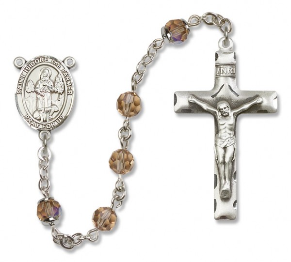 St. Isidore the Farmer Sterling Silver Heirloom Rosary Squared Crucifix - Topaz