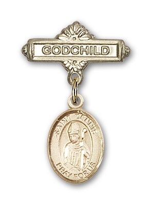 Pin Badge with St. Dennis Charm and Godchild Badge Pin - 14K Solid Gold