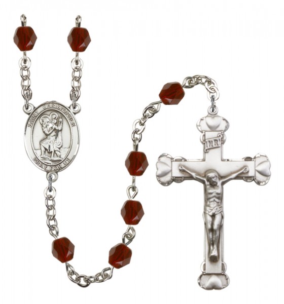 Women's St. Christopher Birthstone Rosary - Garnet