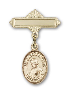 Pin Badge with St. John Neumann Charm and Polished Engravable Badge Pin - Gold Tone