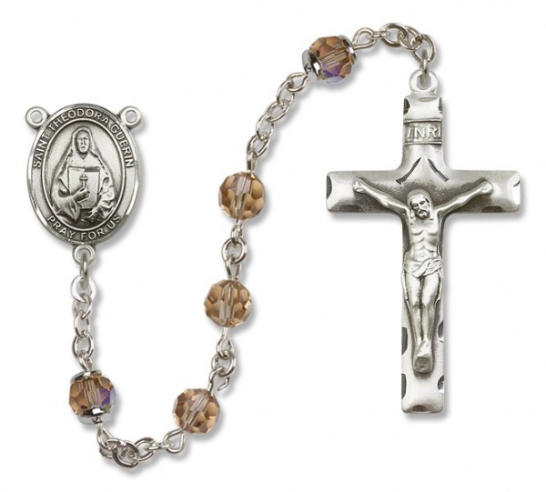 St. Theodora Guerin Sterling Silver Heirloom Rosary Squared Crucifix - Topaz