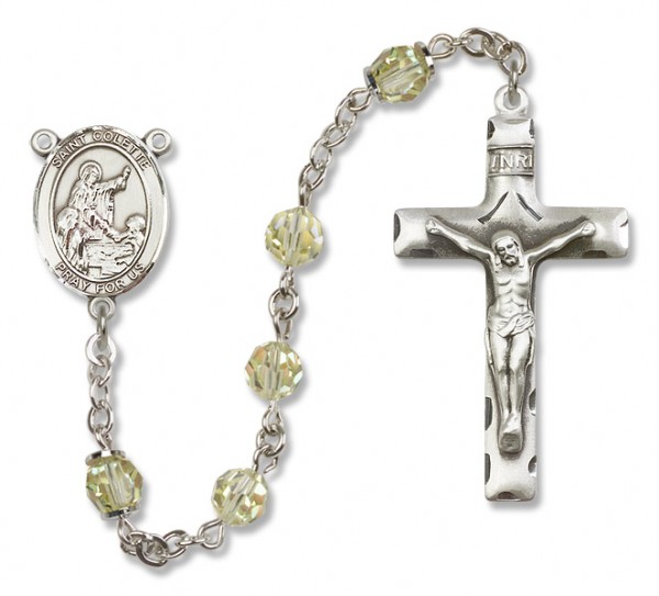 St. Colette Sterling Silver Heirloom Rosary Squared Crucifix - Zircon