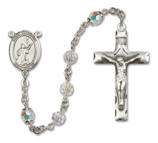 St. Tarcisius Sterling Silver Heirloom Rosary Squared Crucifix - Crystal